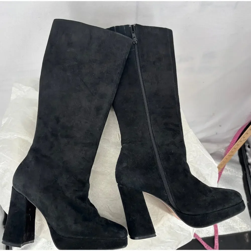 Colin‎ Stuart Knee High Platform Boots Womens 7 Black Suede Retro 70s
